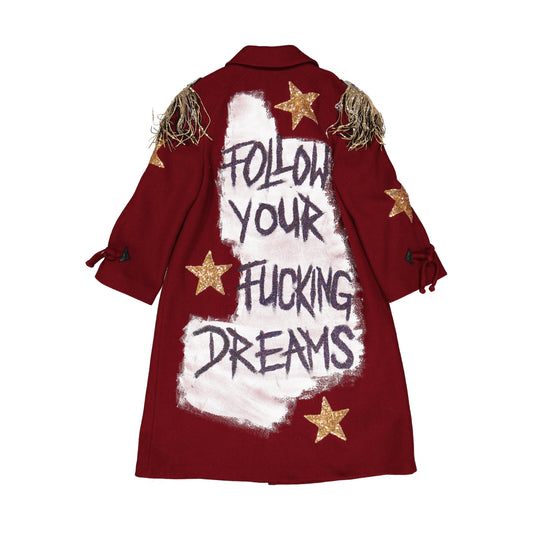Upcycled Wool Coat - Burgundy - Follow Your *** Dreams