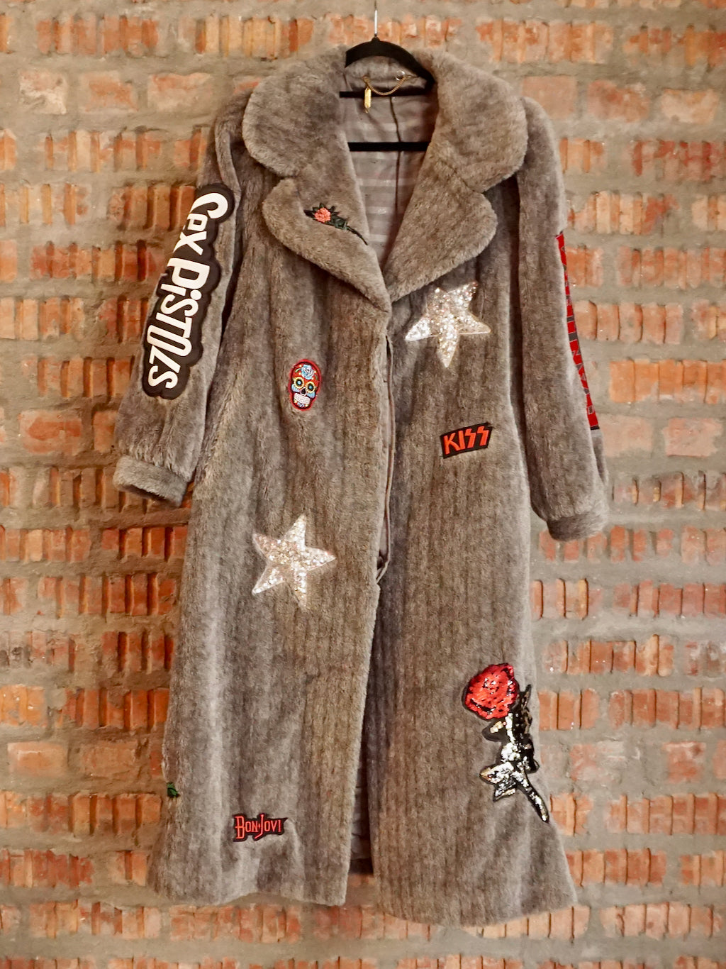 Upcycled Alpaca Patched Coat - Grey