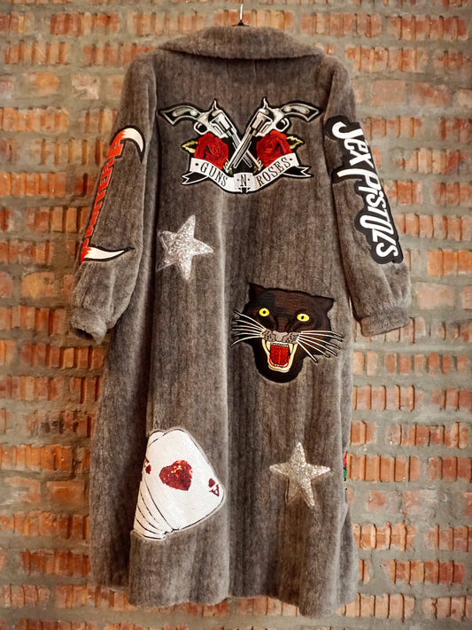 Upcycled Alpaca Patched Coat - Grey