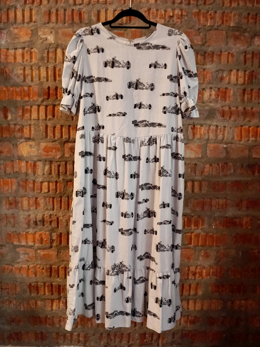 Upcycled Racer Formula 1 Ruffle Dress Blue S/M