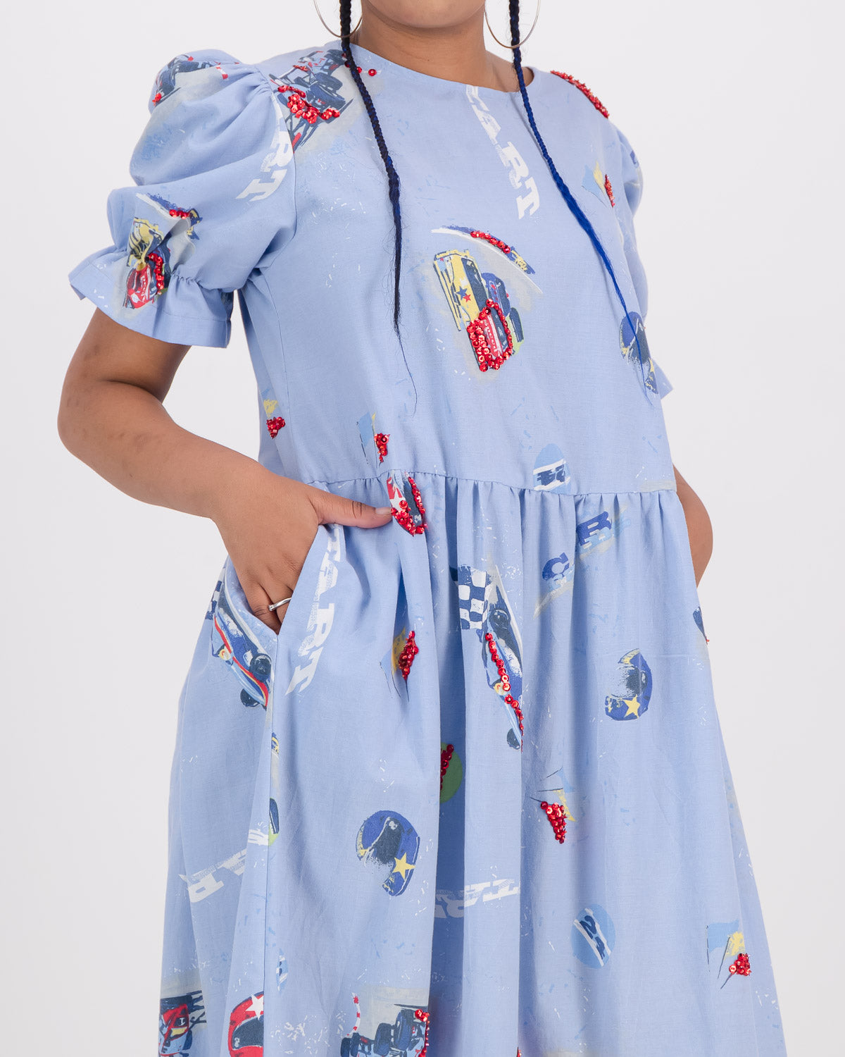 Upcycled Racer Formula 1 Ruffle Dress S/M