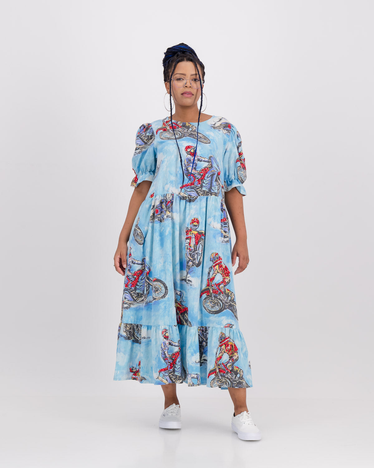 Upcycled Racer Motocross Ruffle Dress S/M