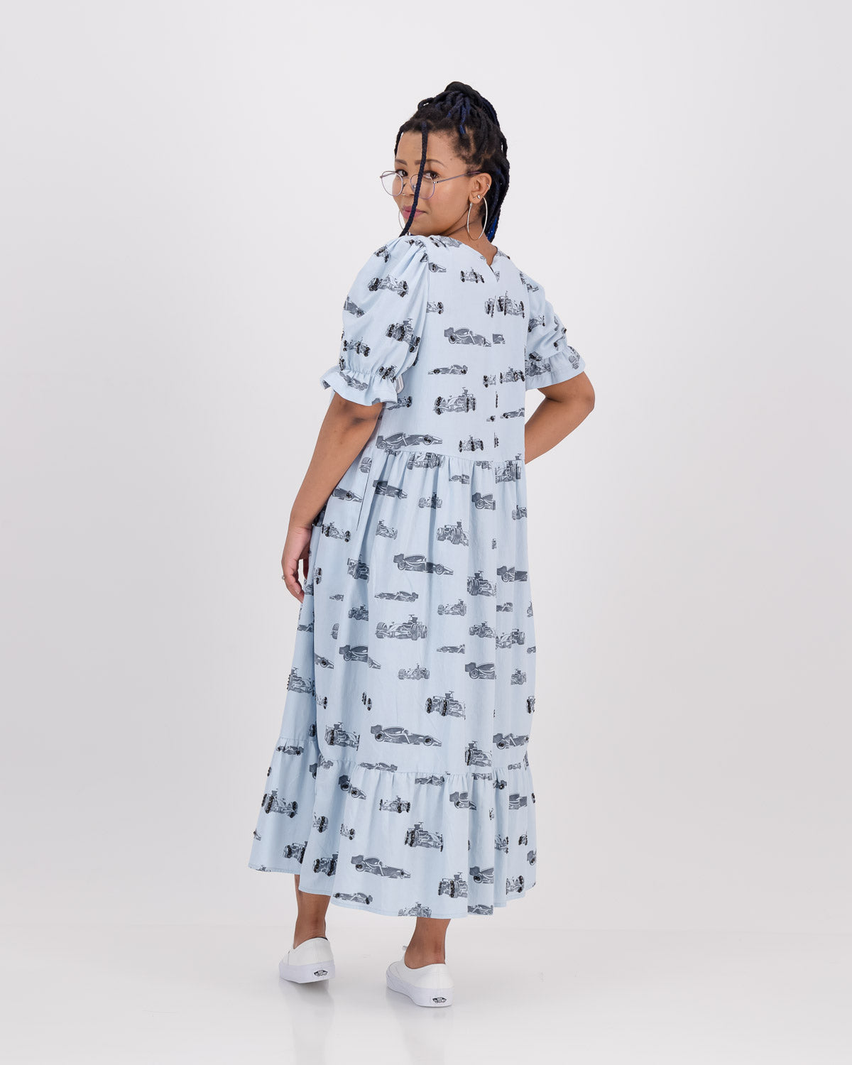 Upcycled Racer Formula 1 Ruffle Dress Blue S/M