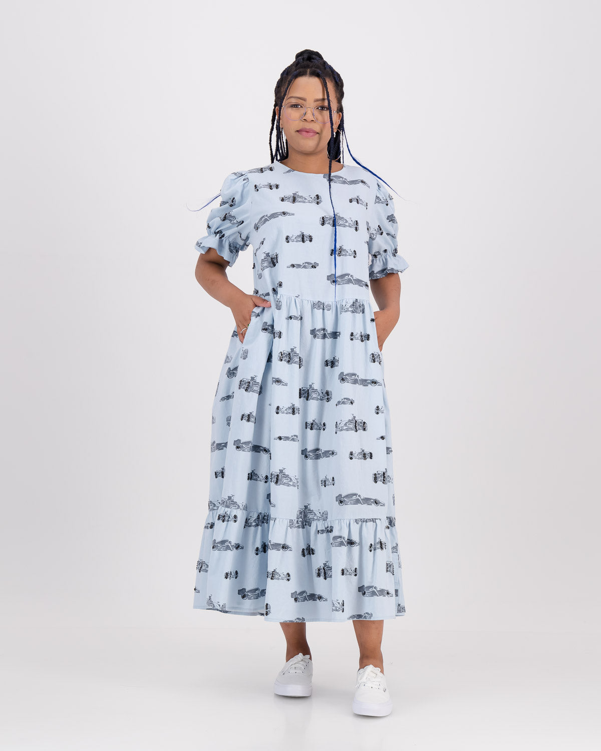 Upcycled Racer Formula 1 Ruffle Dress Blue S/M