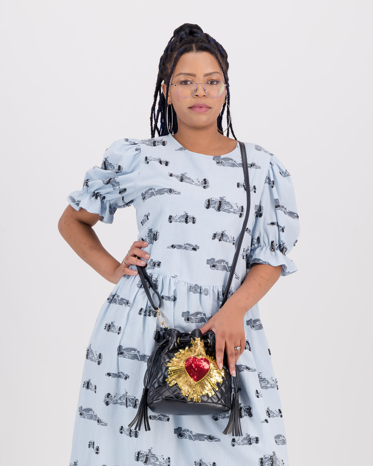 Upcycled Racer Formula 1 Ruffle Dress Blue S/M