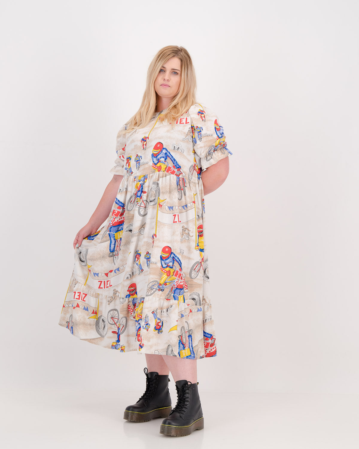 Upcycled Racer Bicycle Ruffle Dress L/XL