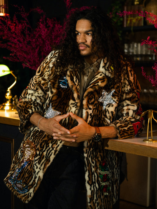 Upcycled Patched Faux Fur Coat - Tiger