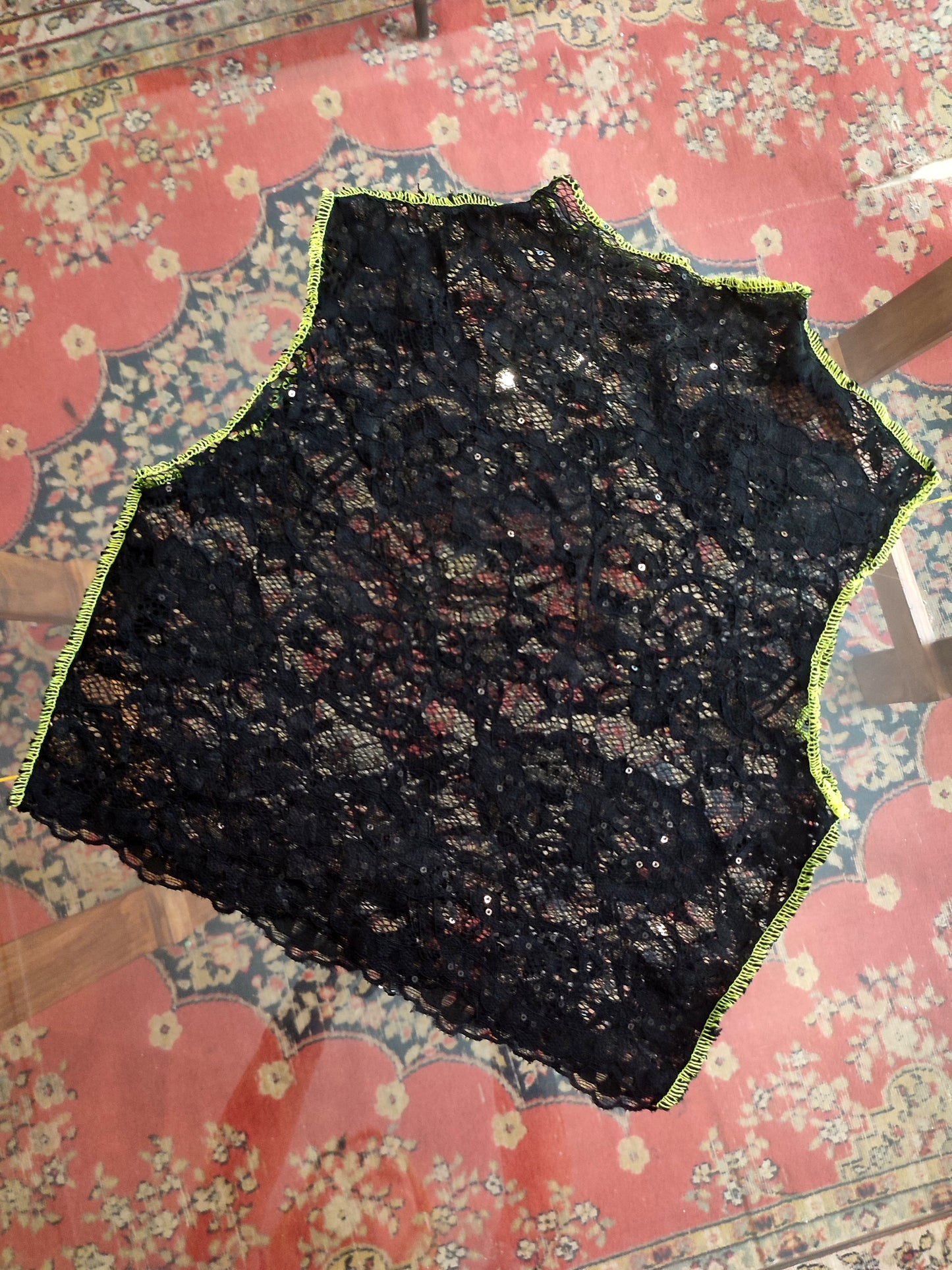 MORTICIA Lace Sequins Cropped Top Black