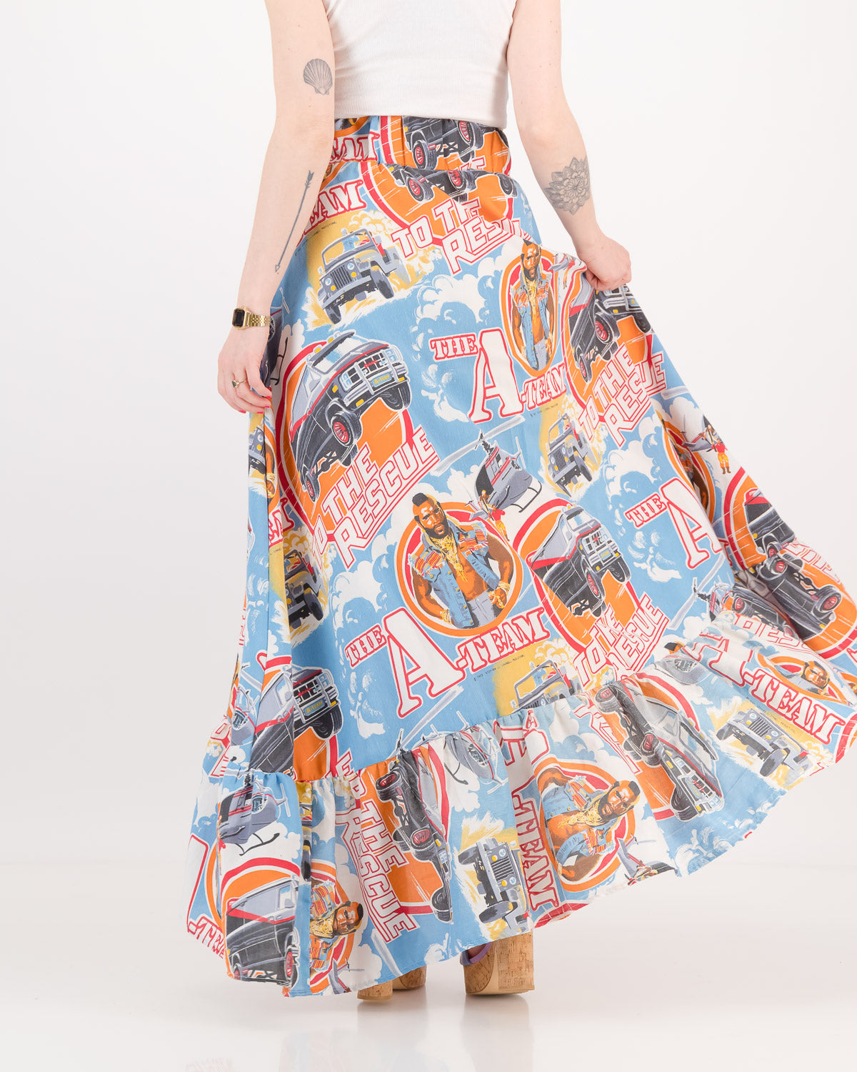 Upcycled Vintage 80's A-Team Maxi Skirt S/M