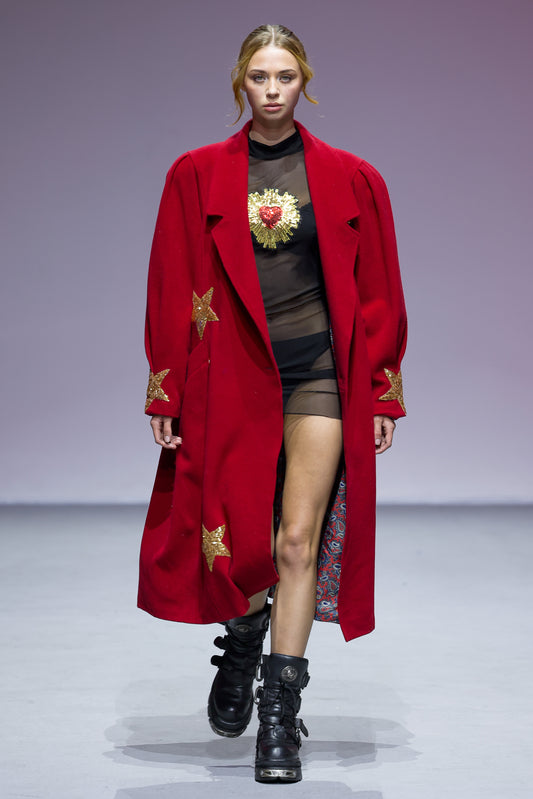 Upcycled Red Vintage Coat "Is Love Absurd?"