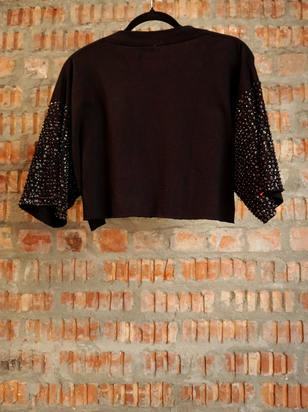 Upcycled Vintage Crop T-Shirt With Sequins Sleeves Hard Rock Cafe