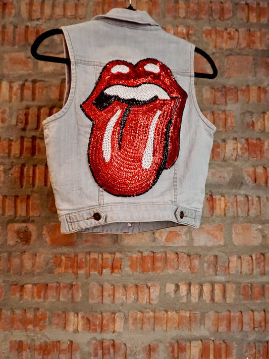 Upcycled Denim Vest Rock 'N Roll S