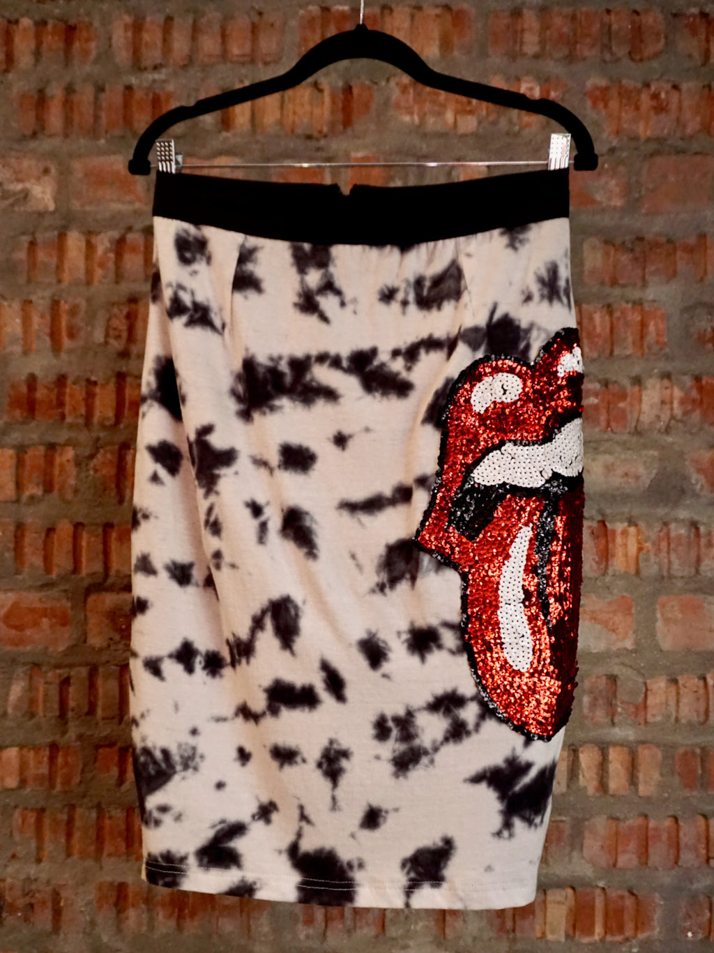 Upcycled Rolling Stones T-Shirt Pencil Skirt L/XL