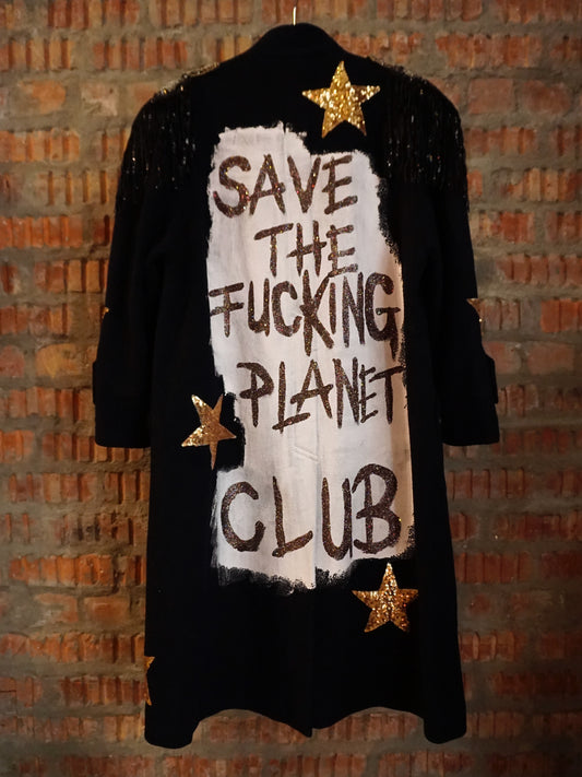 Upcycled Wool Cashmere Coat - Navy - Save The Fucking Planet Club