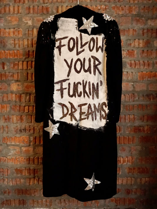 Upcycled Wool Coat - Black - Follow Your Fucking Dreams