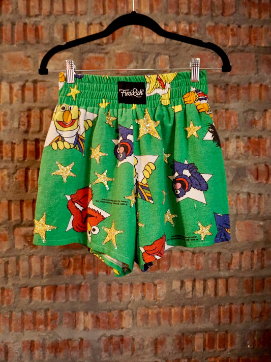 Upcycled Kickboxing Trunks Vintage 1994 Sesame Street - Green Petite S