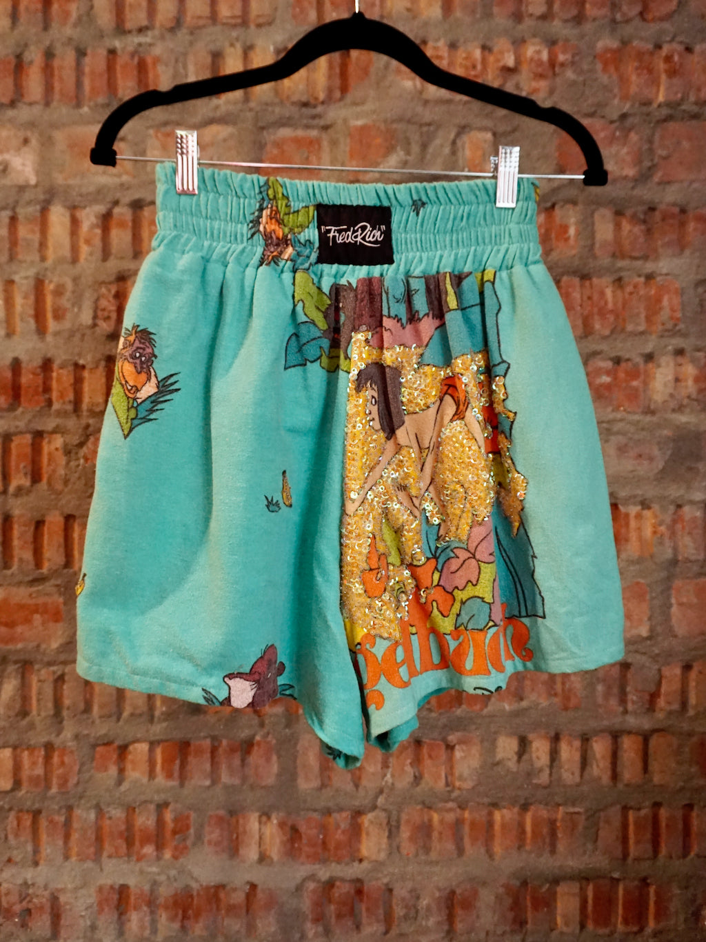 Upcycled Kickboxing Trunks Vintage Disney's The Jungle Book - Turquoise S