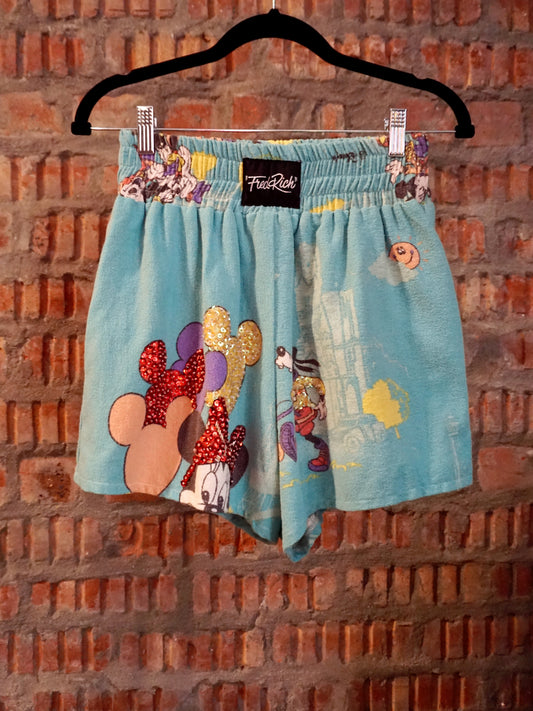 Upcycled Kickboxing Trunks Vintage Disney's Mickey Mouse - Blue Petite S