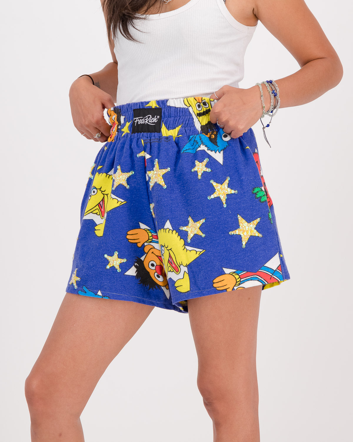 Upcycled Kickboxing Trunks Vintage 1994 Sesame Street - Blue Petite S