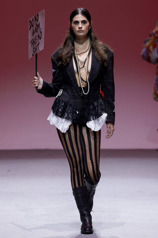 Blazer Bodysuit with Peplum Lace - in Collaboration with Kai Barry