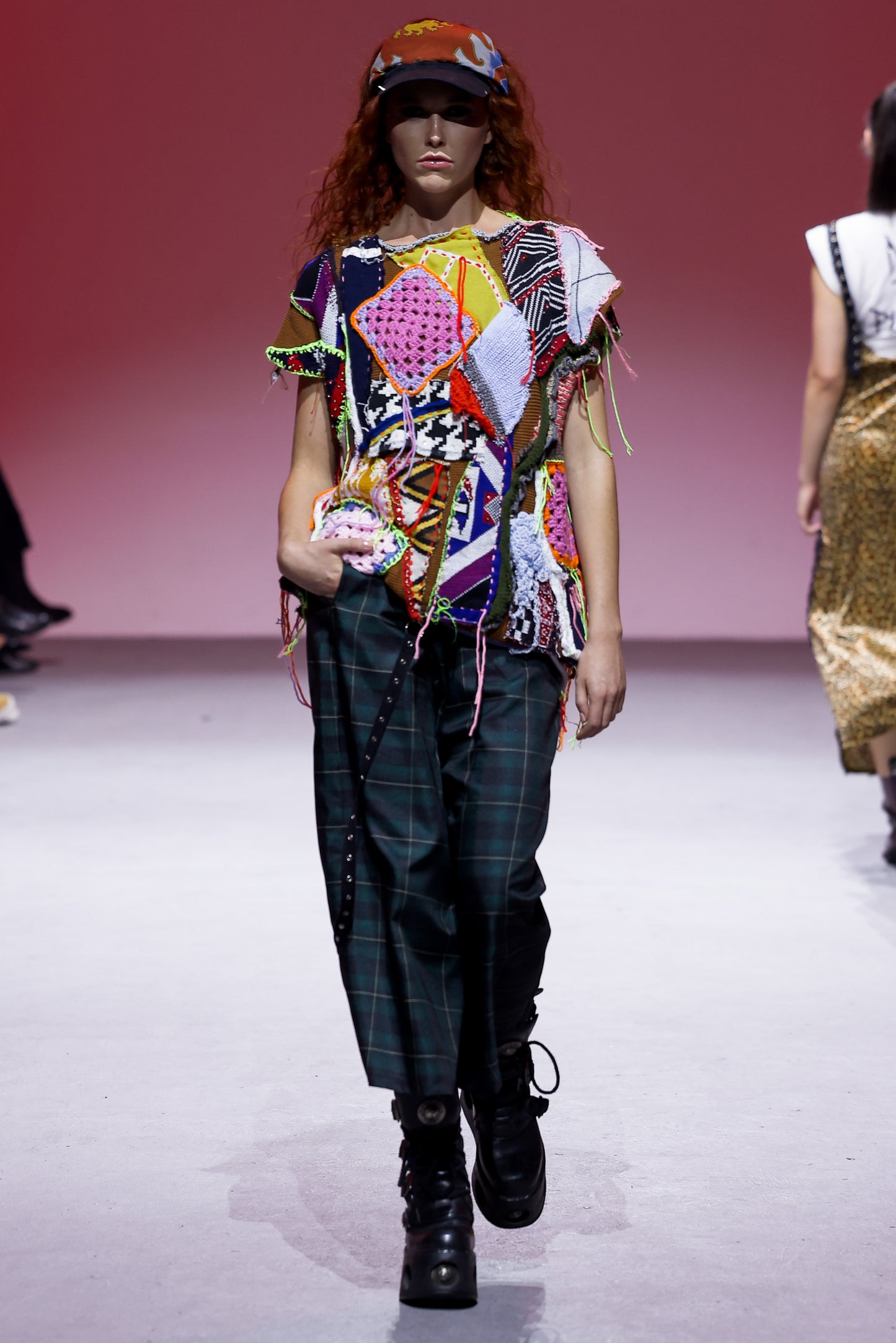 Knitwear Scraps Jersey & Tartan Pants with Eylet Belts