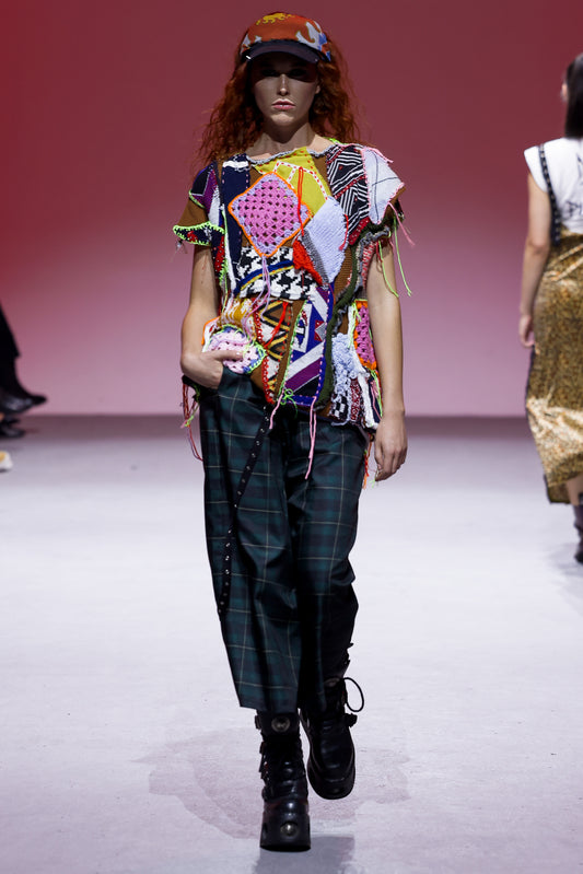 Knitwear Scraps Jersey & Tartan Pants with Eylet Belts
