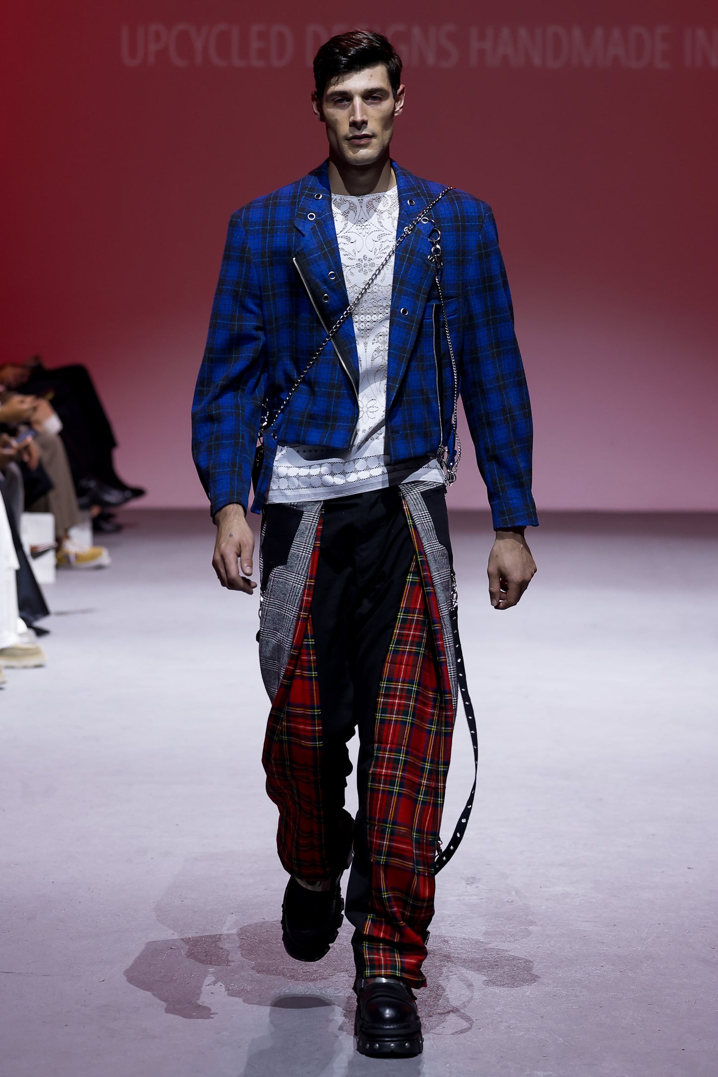 Jimi Hendrix Jacket, Lace Top with Zips & Pleated Tartan Pants
