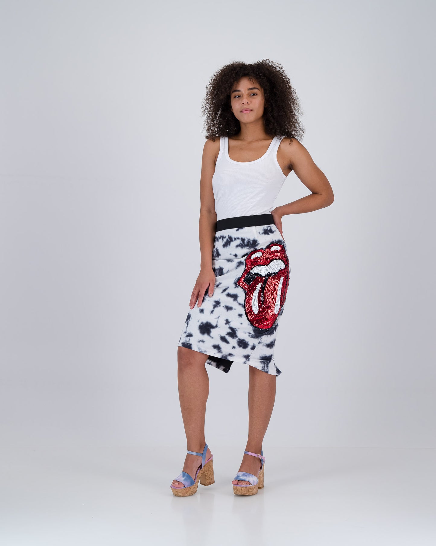 Upcycled Rolling Stones T-Shirt Pencil Skirt L/XL